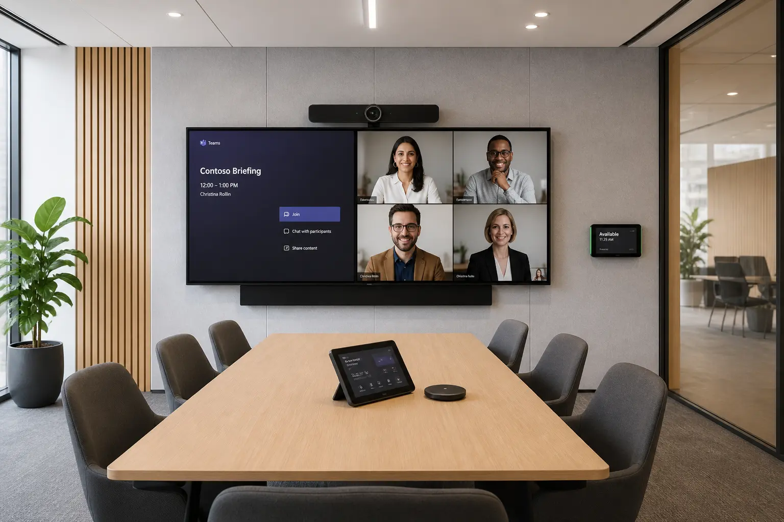 Videokonferenzsystem mit Kamera, Display und Touchpanel für Meetings im Konferenzraum